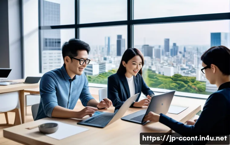 문화콘텐츠 기획사 채용 공고 분석 - A modern Japanese cultural content planning office scene, featuring a diverse team of young professi...