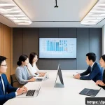 문화콘텐츠 기획에서의 오디언스 분석 방법 - A modern Japanese office scene showing a diverse team of young professionals engaged in a brainstorm...