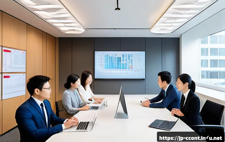 문화콘텐츠 기획에서의 오디언스 분석 방법 - A modern Japanese office scene showing a diverse team of young professionals engaged in a brainstorm...