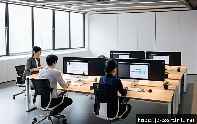 문화콘텐츠 기획사에서의 성과 보상 시스템 - A modern creative workspace showing a diverse group of Japanese creators working in a flexible envir...